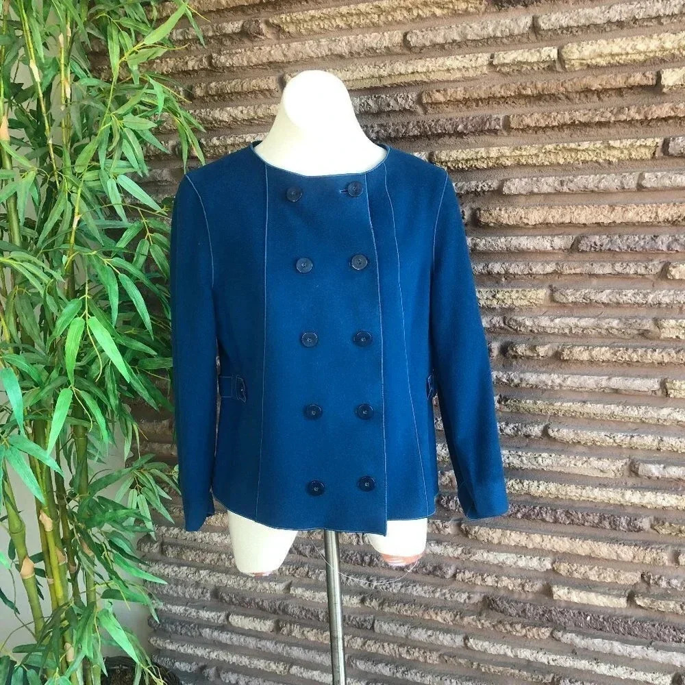 Doncaster Signature Teal Blue Wool Blend Double Breasted Jacket Size 14